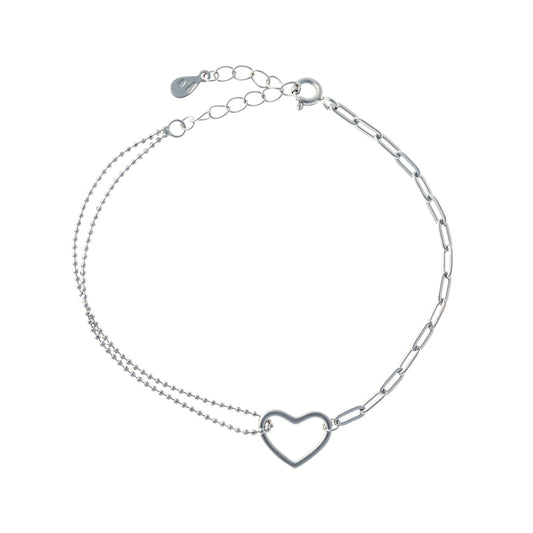 Sterling Silver Double Chain Heart Bracelet
