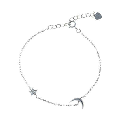 Sterling Silver Moon & Star Bracelet