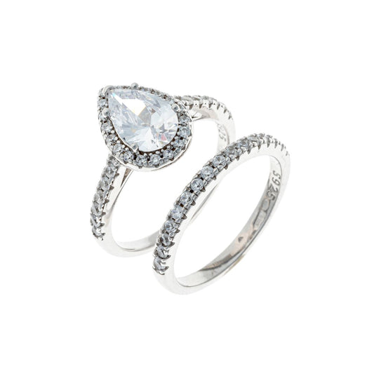 Sterling Silver Double CZ Teardrop Ring