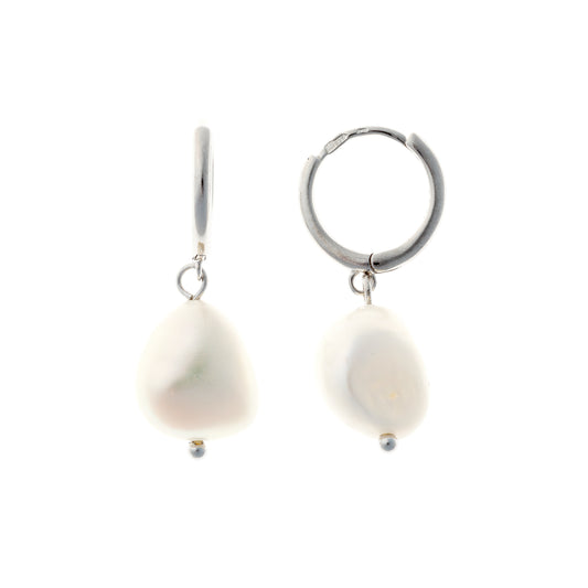 Sterling Silver Hoops with Pearl Charms