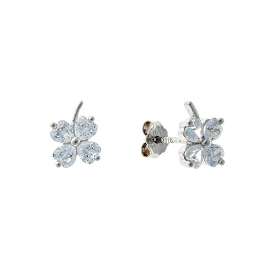 Sterling Silver CZ Clover Studs