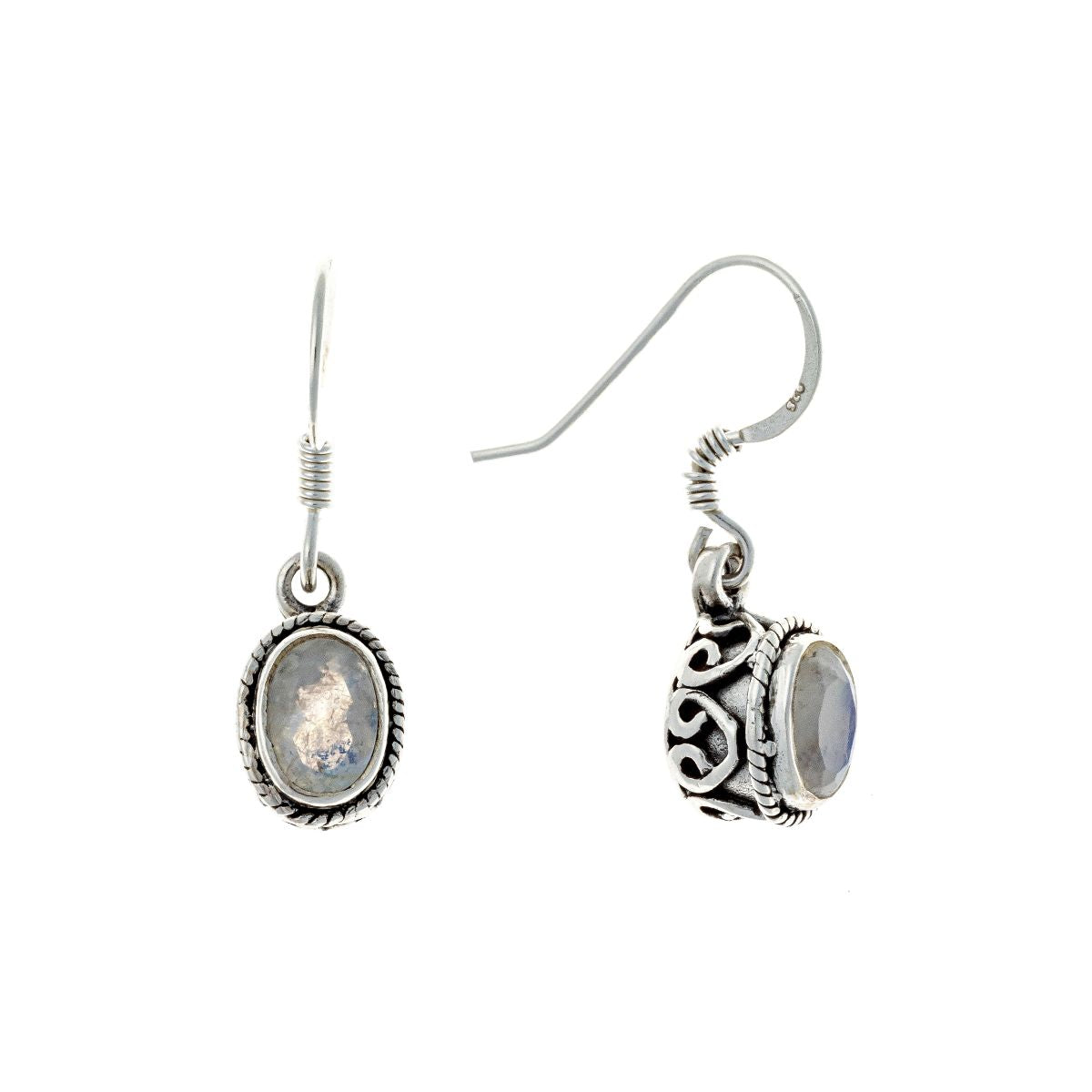 Pendientes de piedra lunar de plata de ley