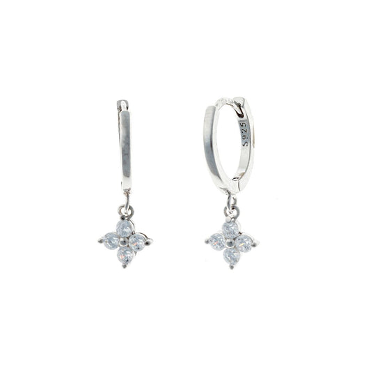 Sterling Silver Clover Charm Hoops