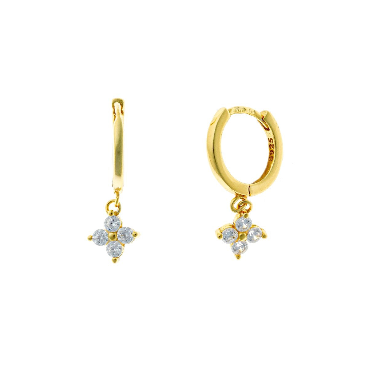 Sterling Silver Clover Charm Hoops