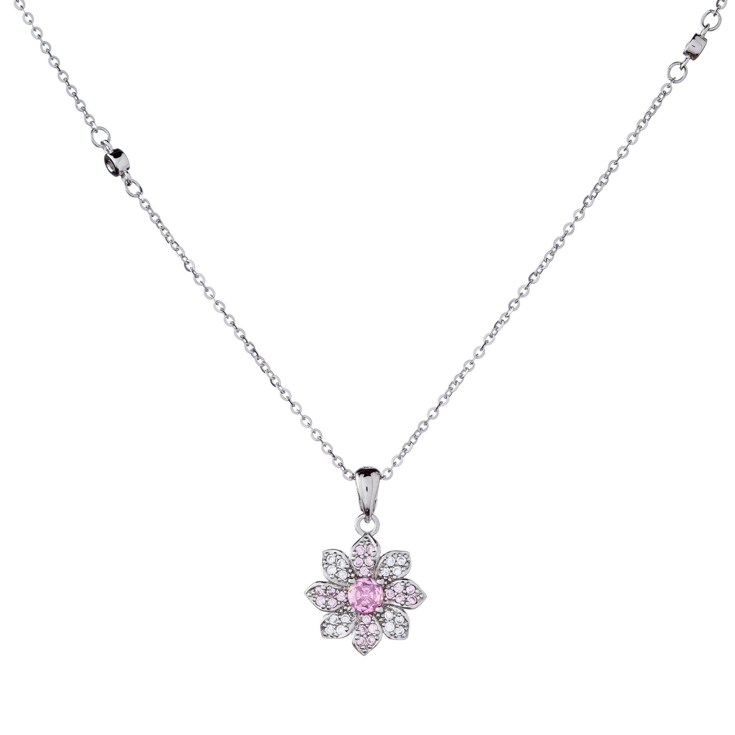 Collar de plata de ley con flor de circonita cúbica