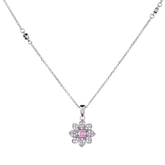 Collar de plata de ley con flor de circonita cúbica