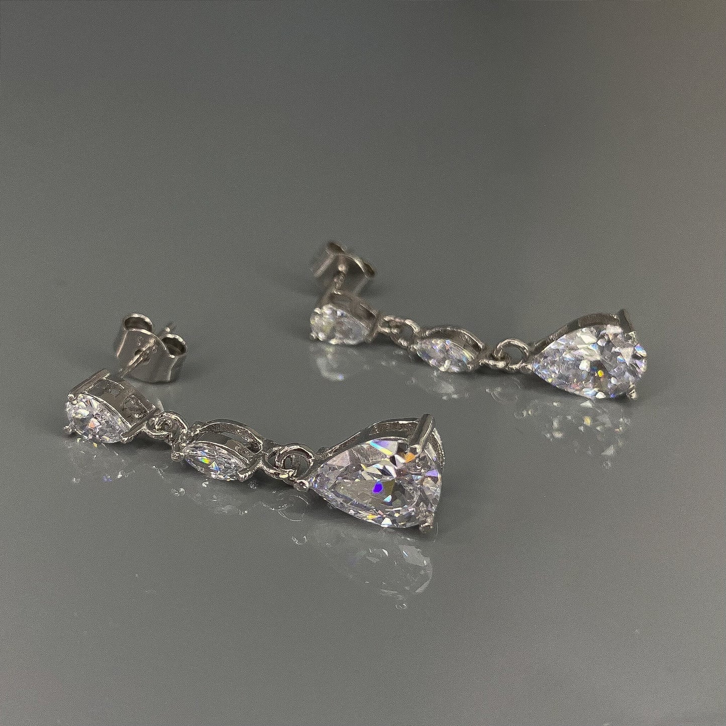 Sterling Silver CZ Teardrop Earrings