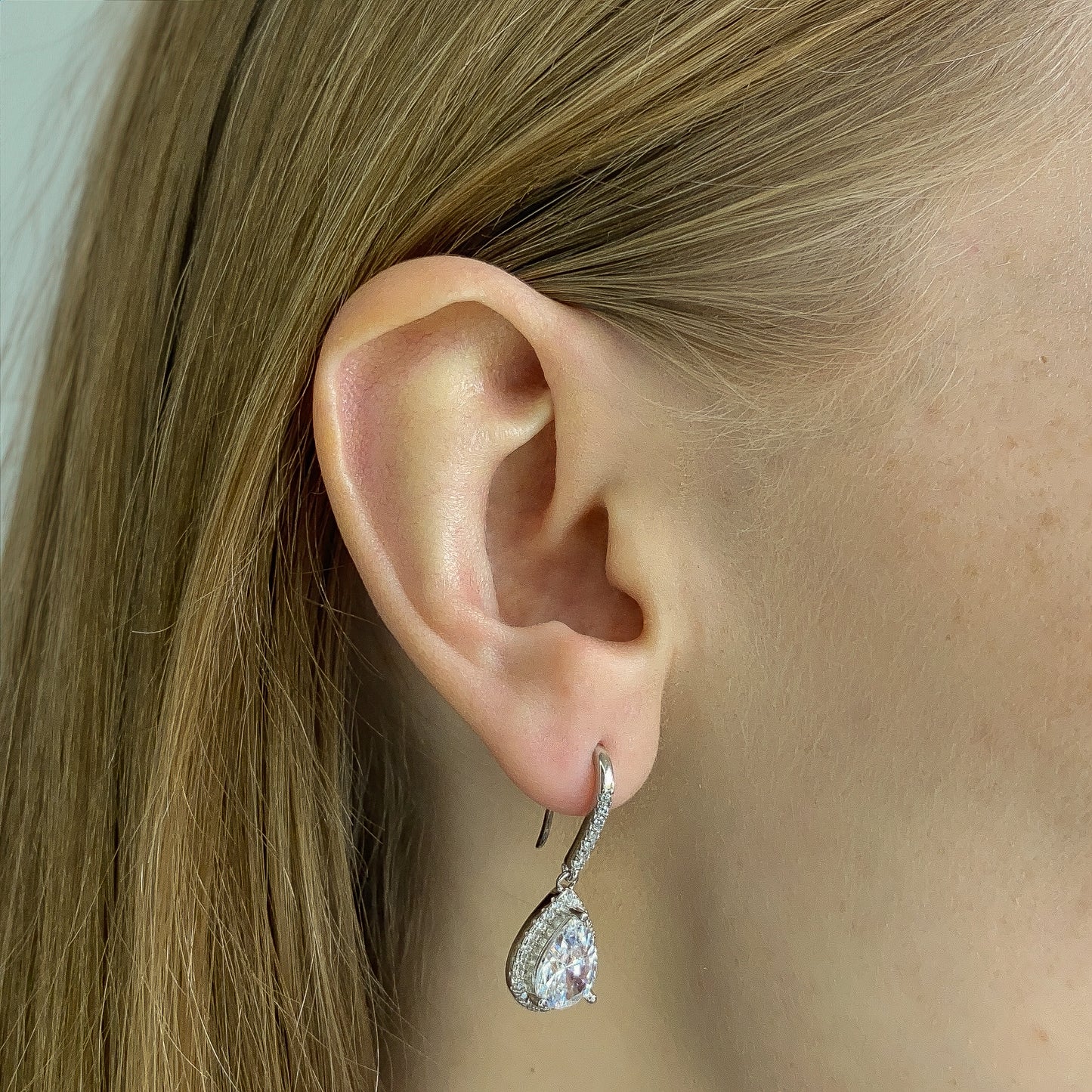 Sterling Silver CZ Teardrop Earrings