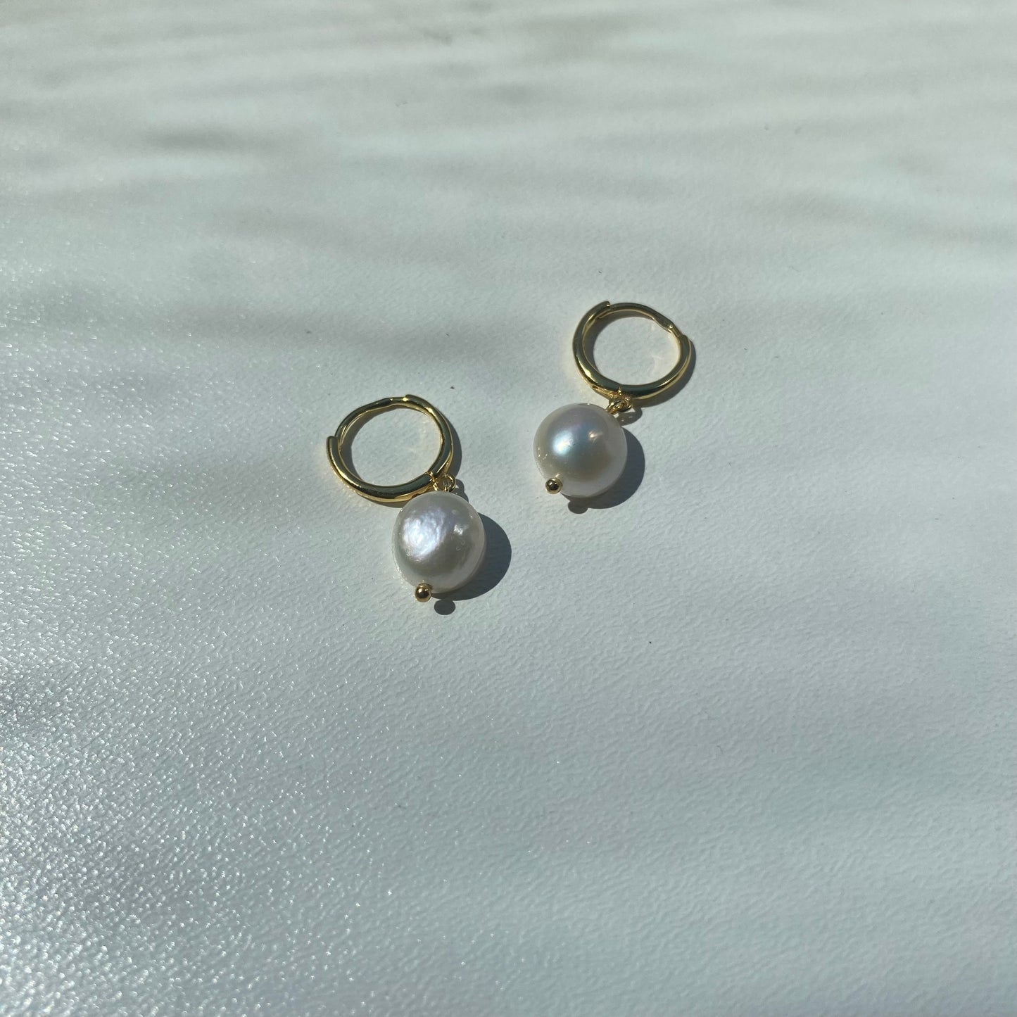 Sterling Silver Hoops with Pearl Charms