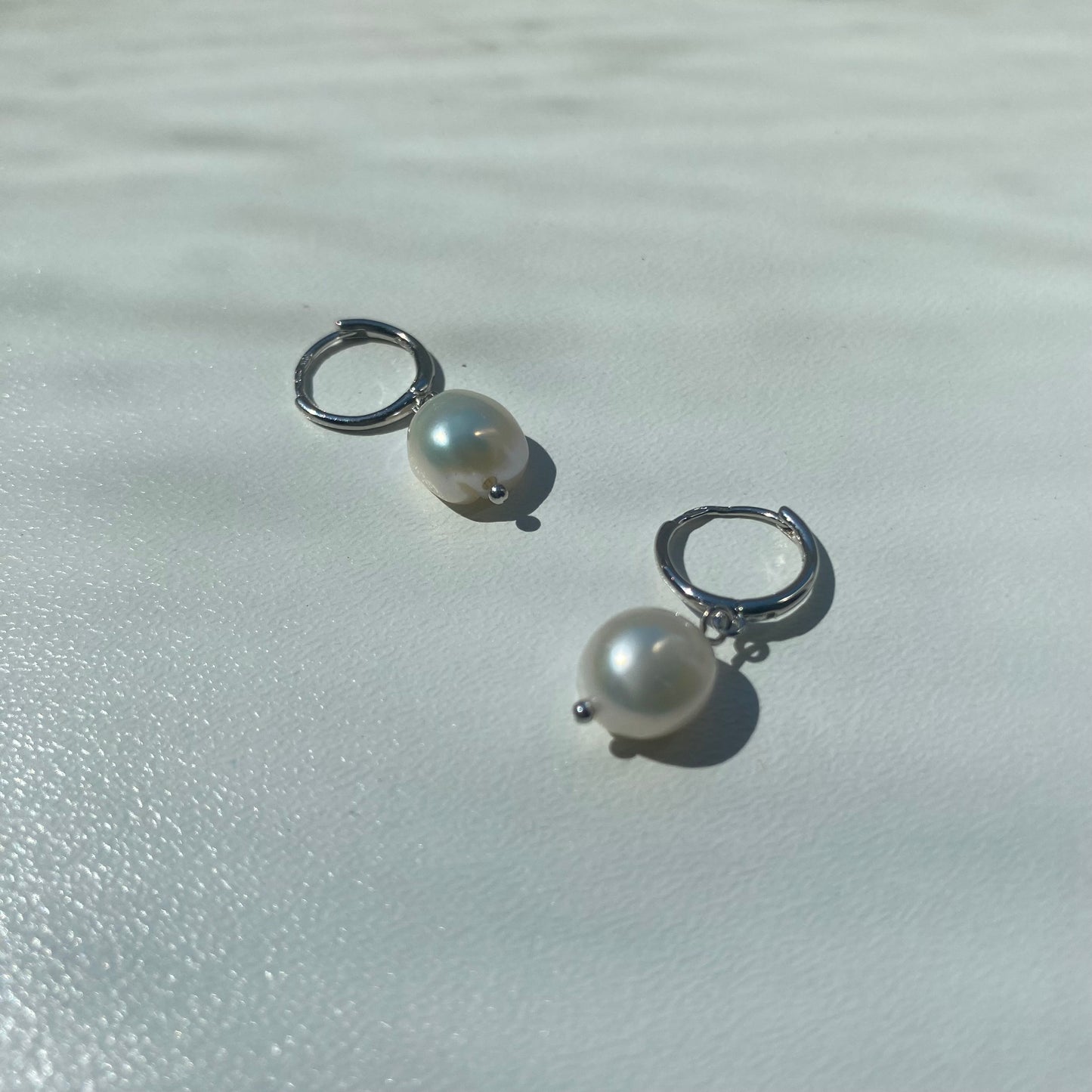 Sterling Silver Hoops with Pearl Charms