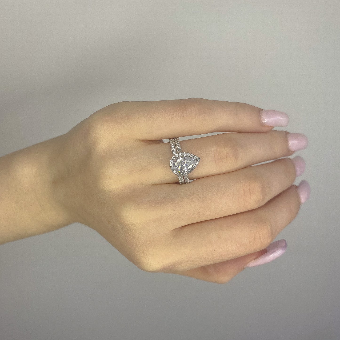 Sterling Silver Double CZ Teardrop Ring