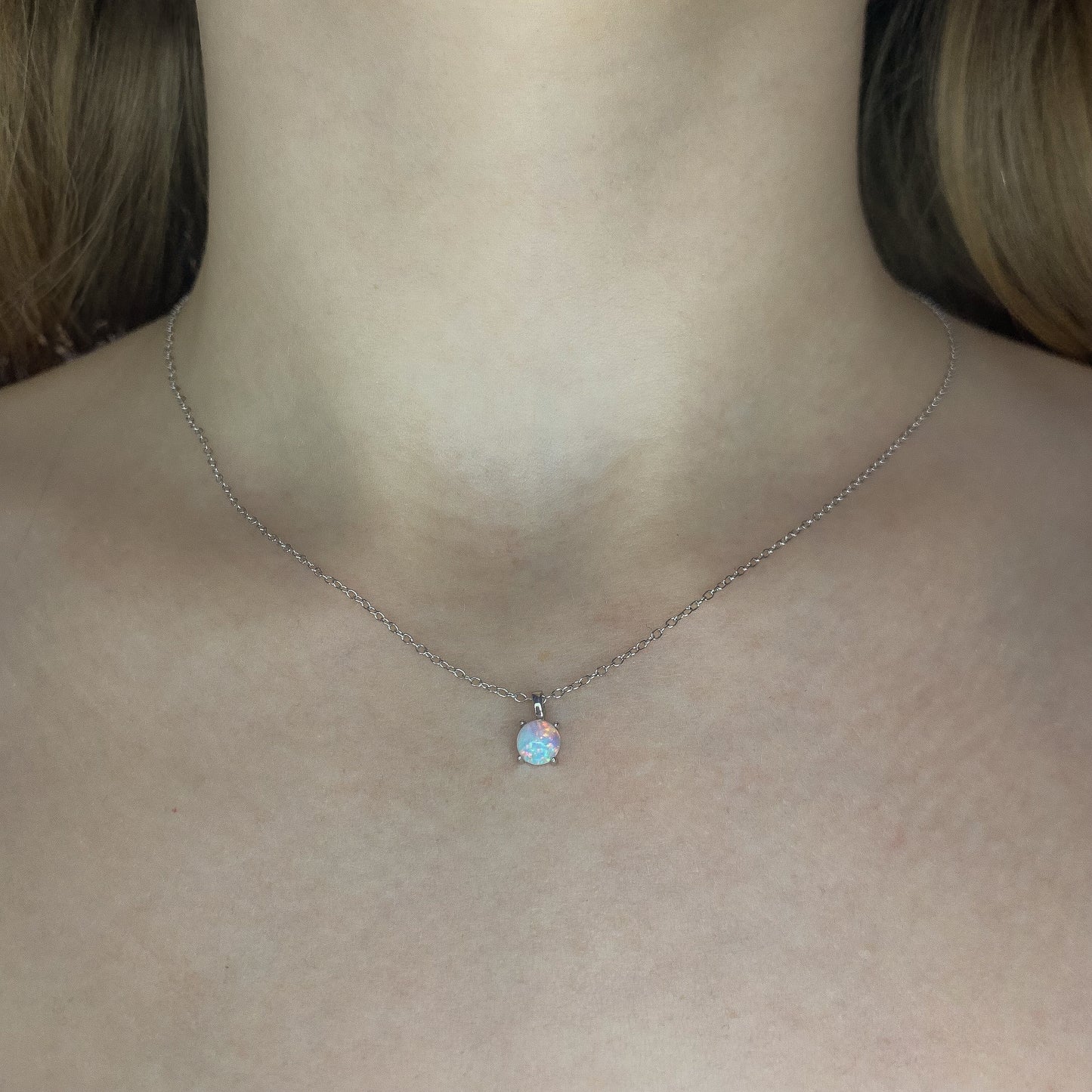 Sterling Silver Synthetic Opal Necklace
