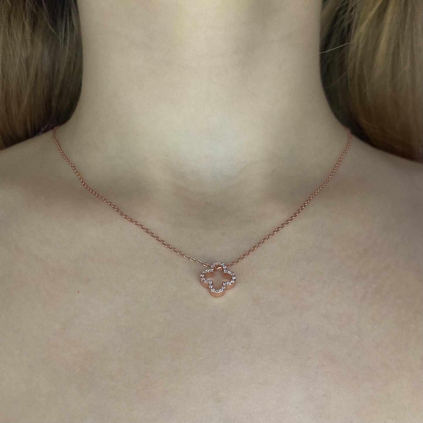 Sterling Silver CZ Clover Necklace