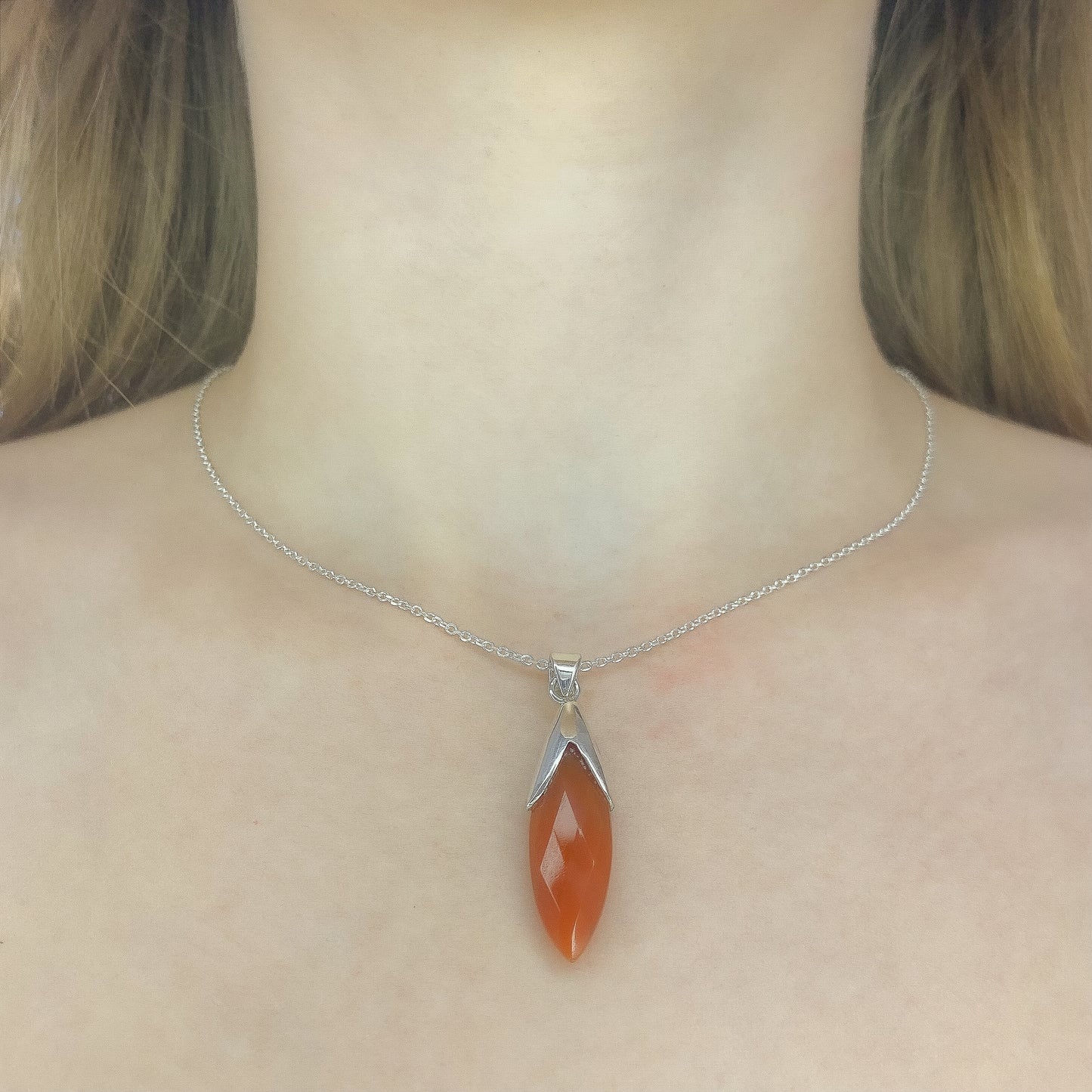 Sterling Silver Carnelian Pendant Necklace