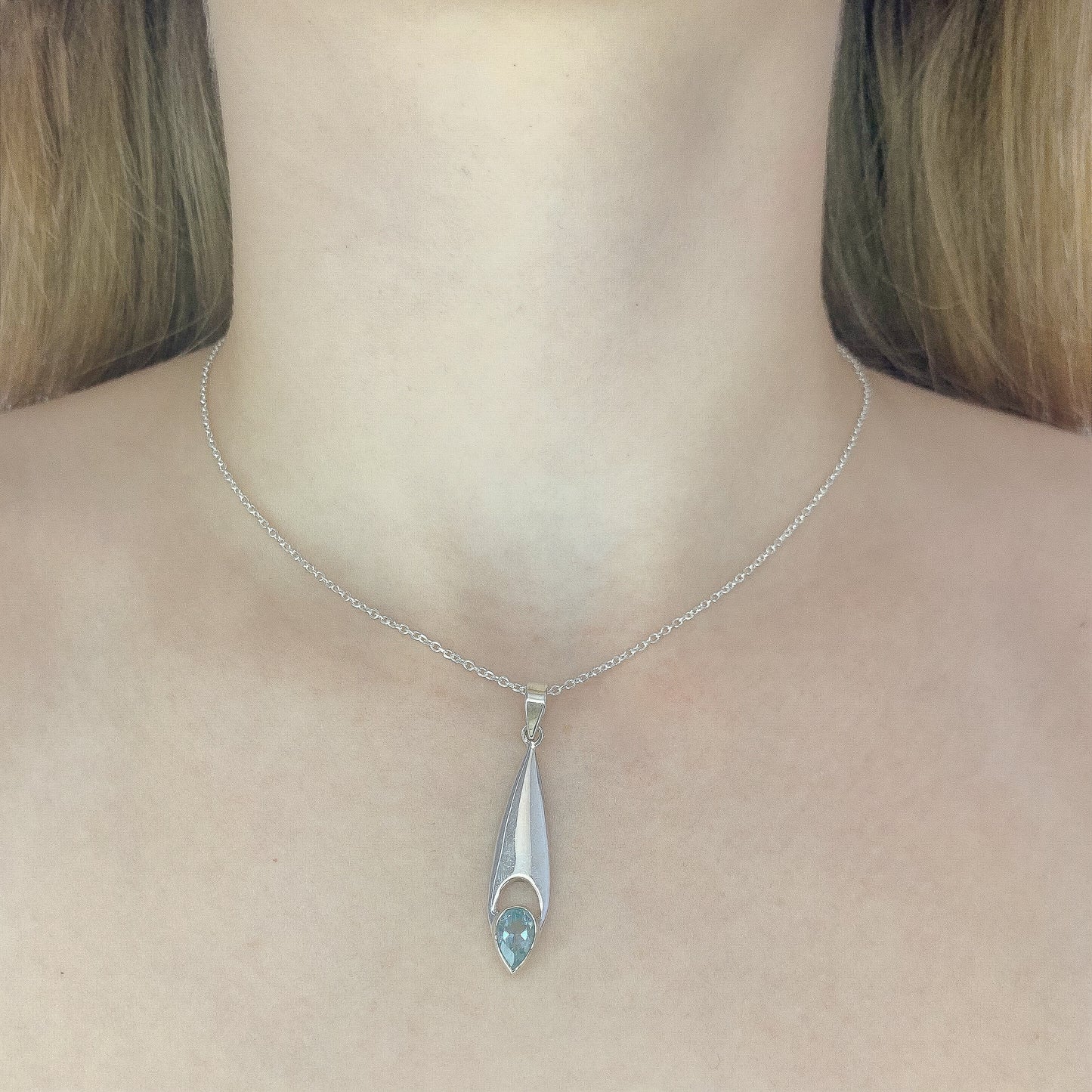 Sterling Silver Blue Topaz Pendant Necklace