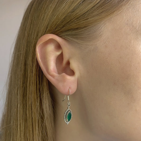 Sterling Silver Green Onyx Earrings
