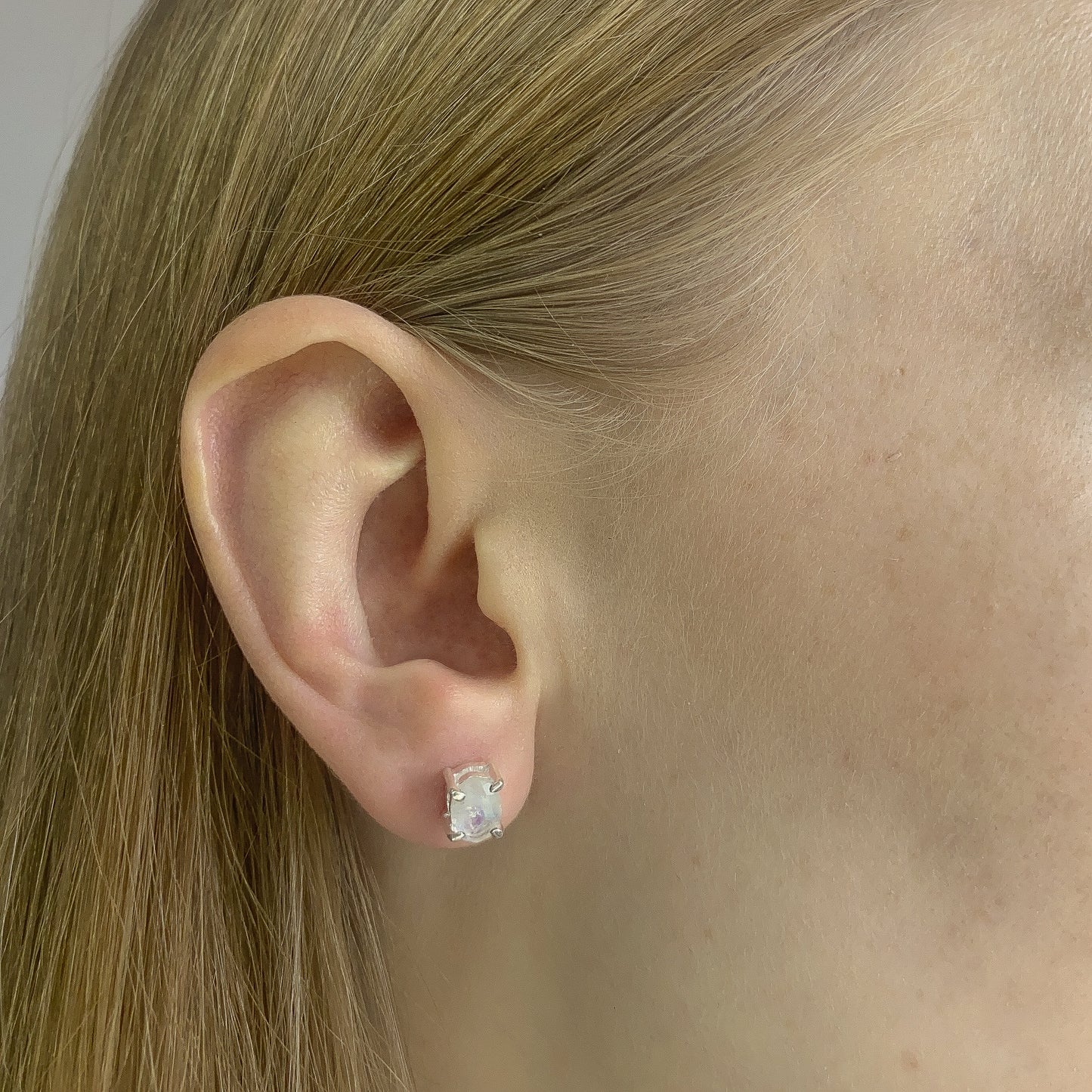 Sterling Silver Moonstone Stud Earrings