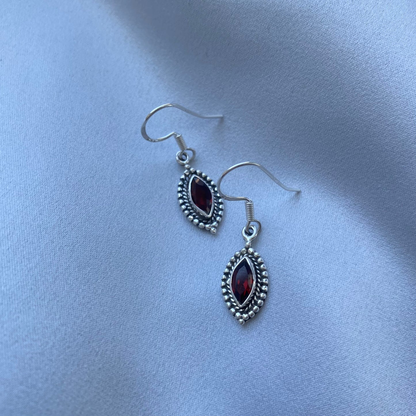 Sterling Silver Garnet Drop Earrings