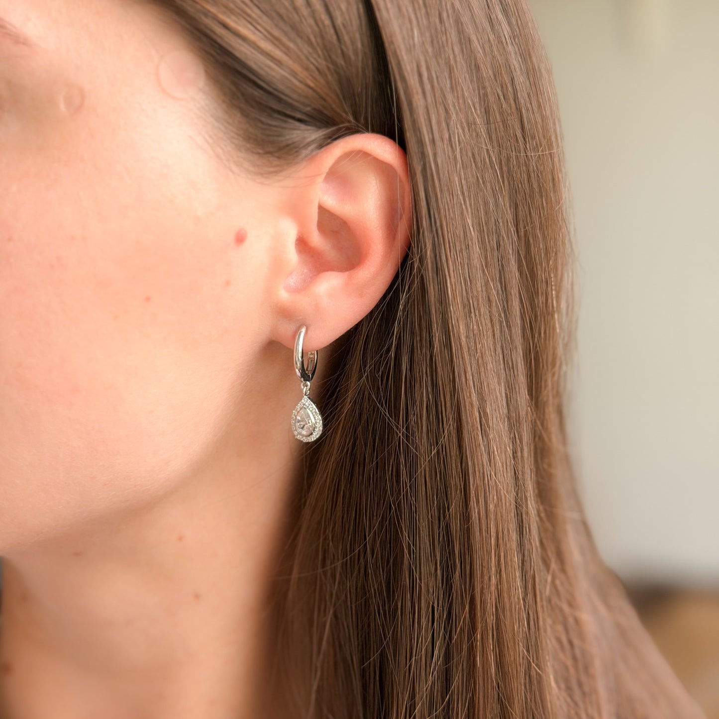 Sterlng Silver CZ Hoops With Charms