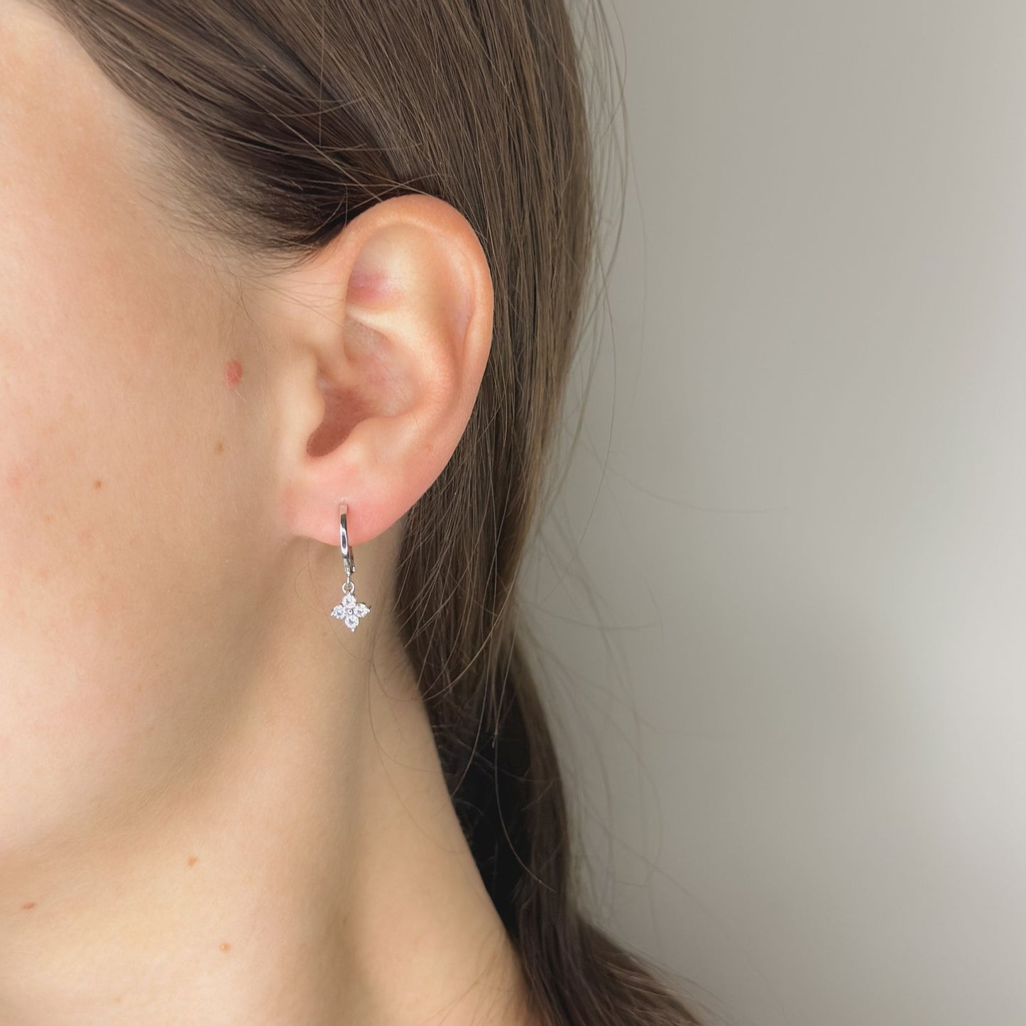 Sterling Silver Clover Charm Hoops