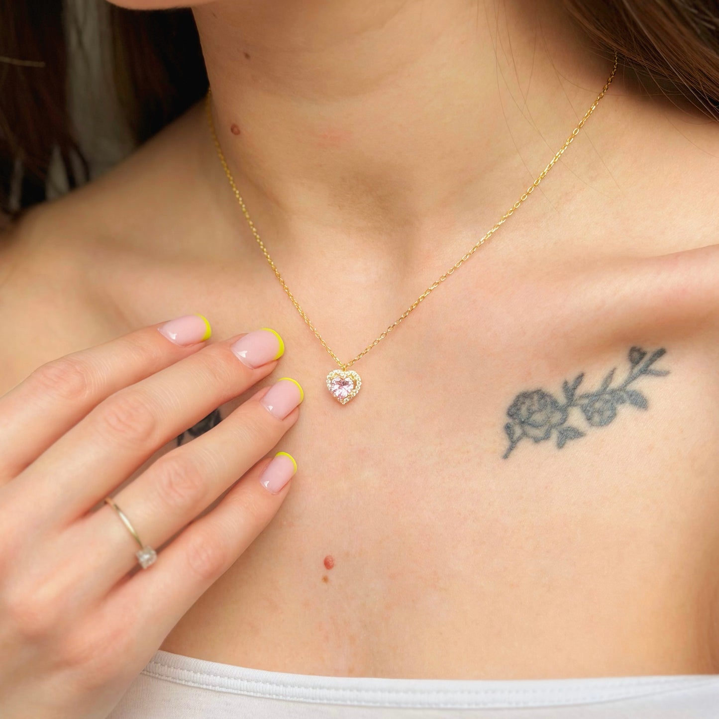 Sterling Silver Pink CZ Heart Necklace