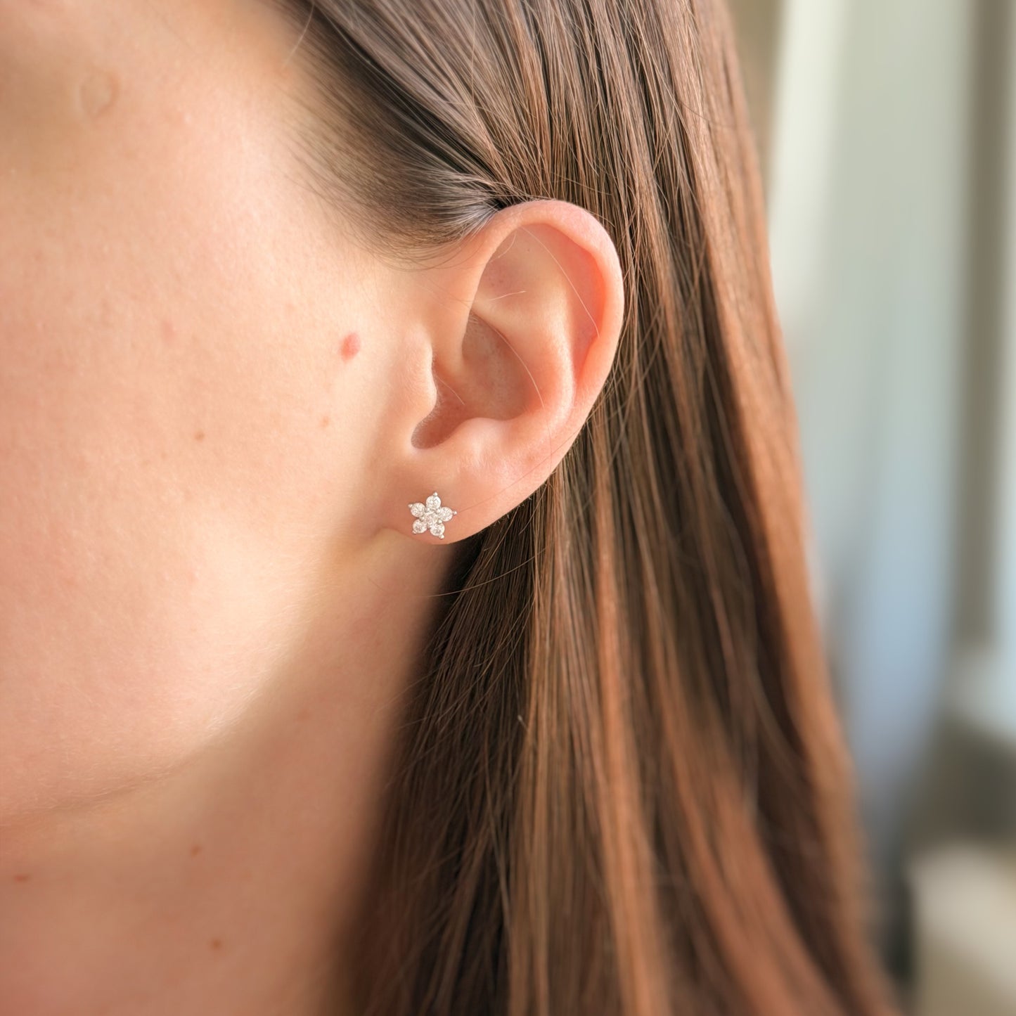 Sterling Silver CZ Flower Studs