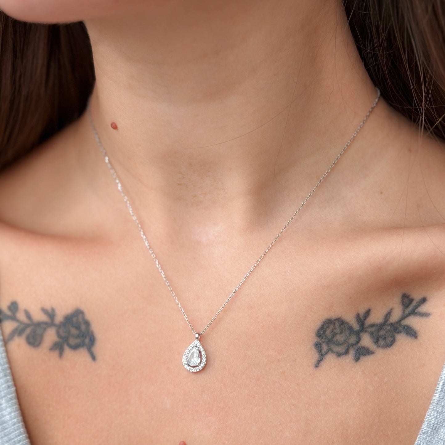 Sterling Silver CZ Teardrop Necklace