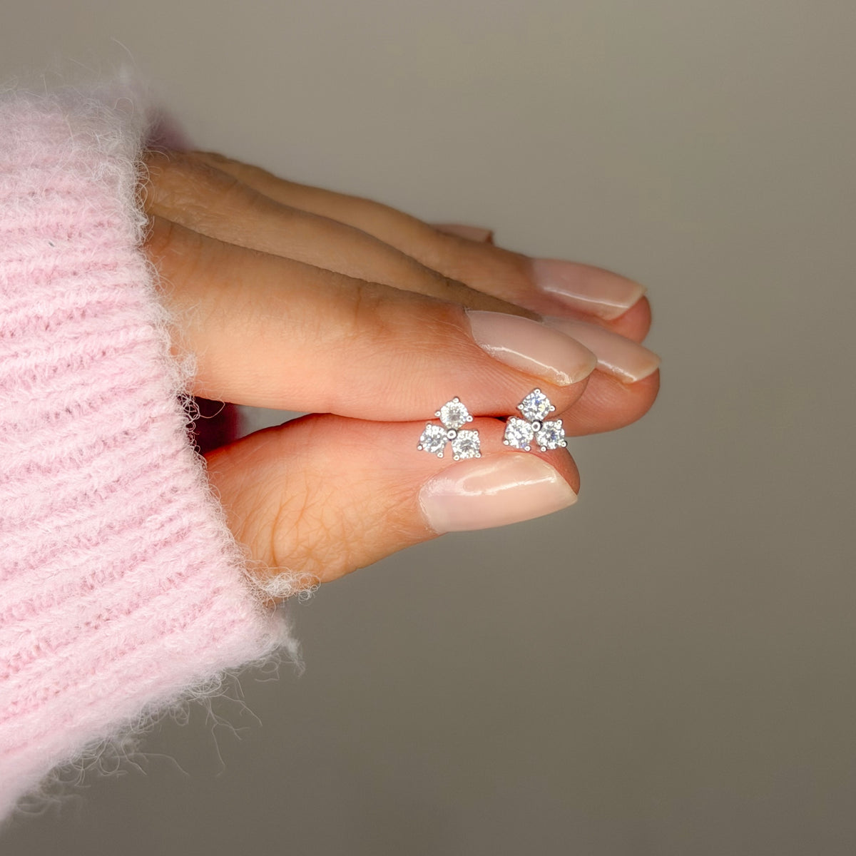 Sterling Silver Triple CZ Studs