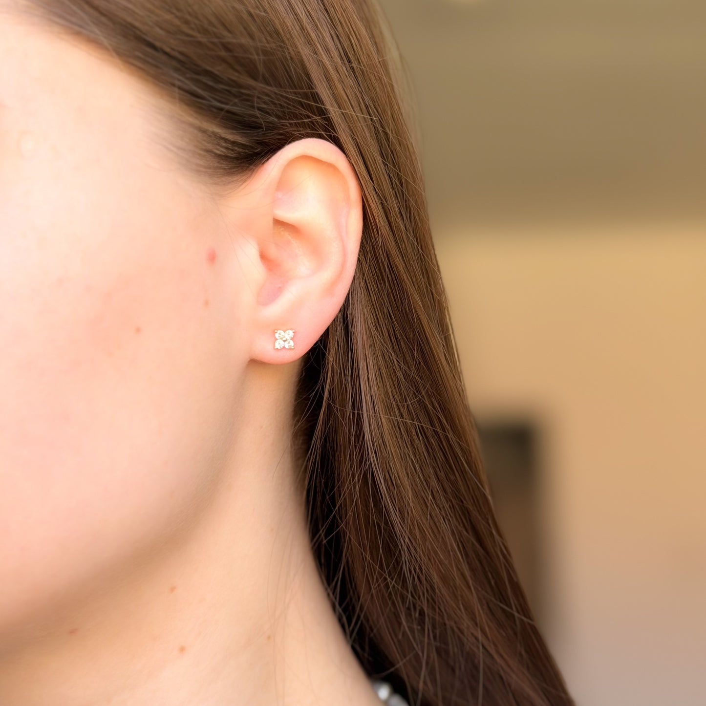 Sterling Silver CZ Clover Studs