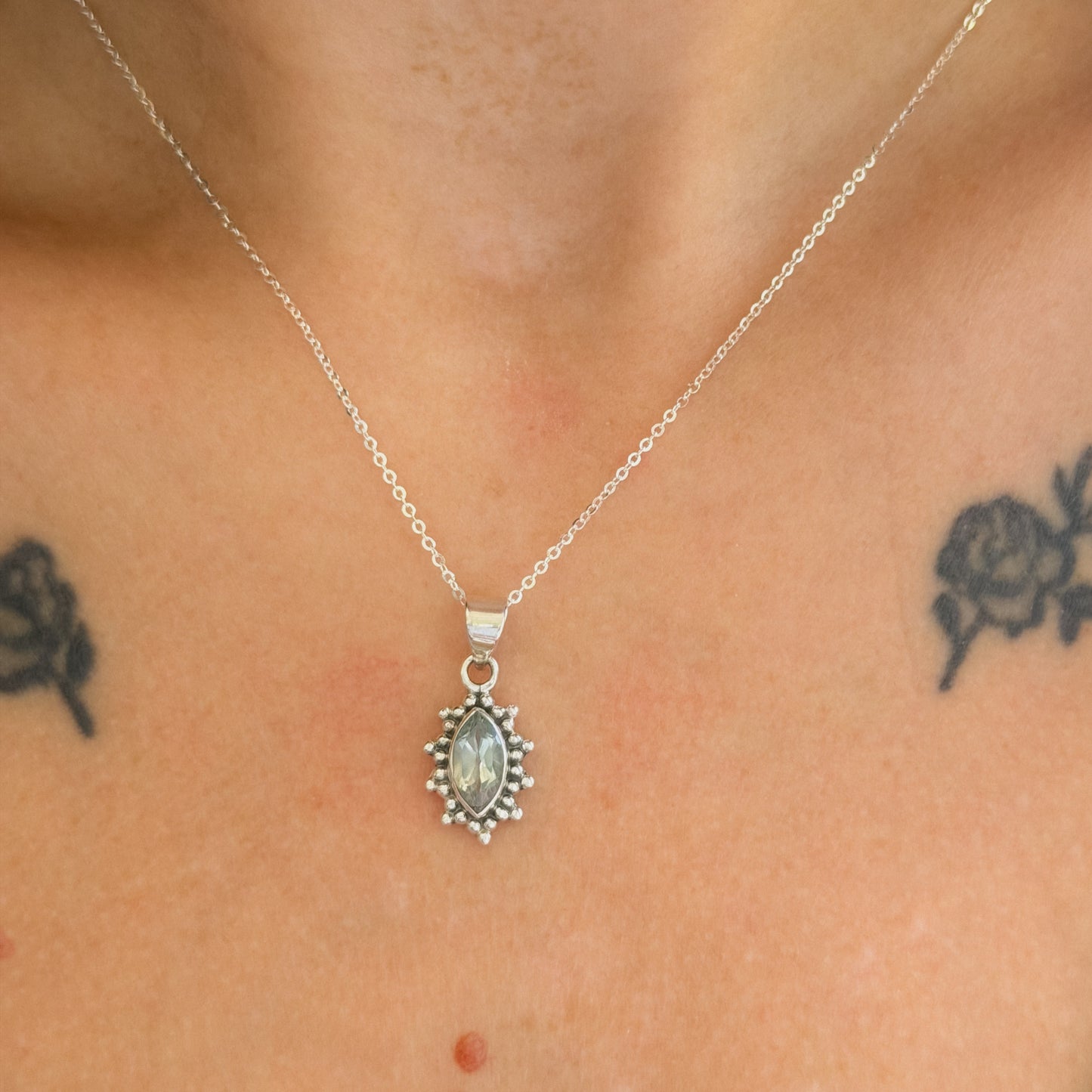 Sterling Silver Blue Topaz Pendant Necklace