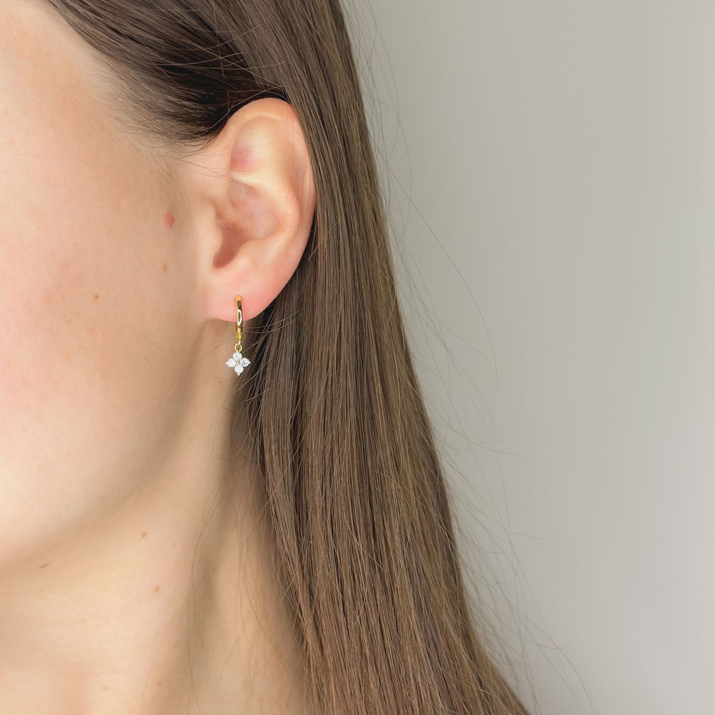 Sterling Silver Clover Charm Hoops