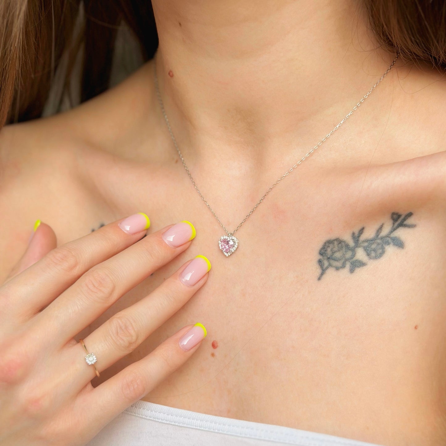 Sterling Silver Pink CZ Heart Necklace