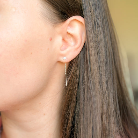 Sterling Silver CZ Chain Drop Earrings