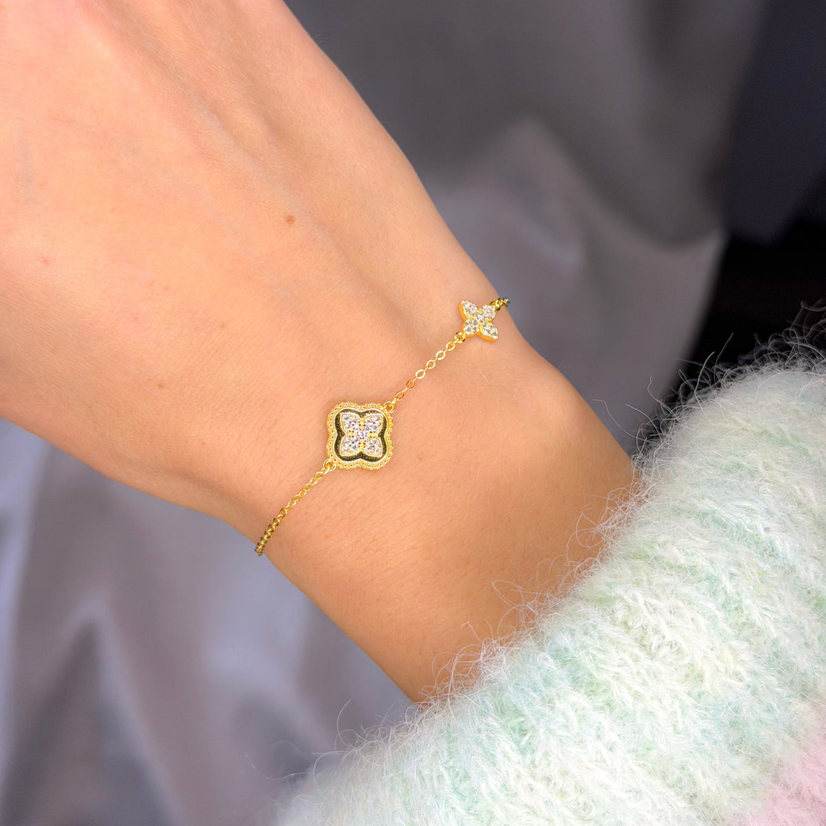 Sterling Silver CZ Clover Bracelet