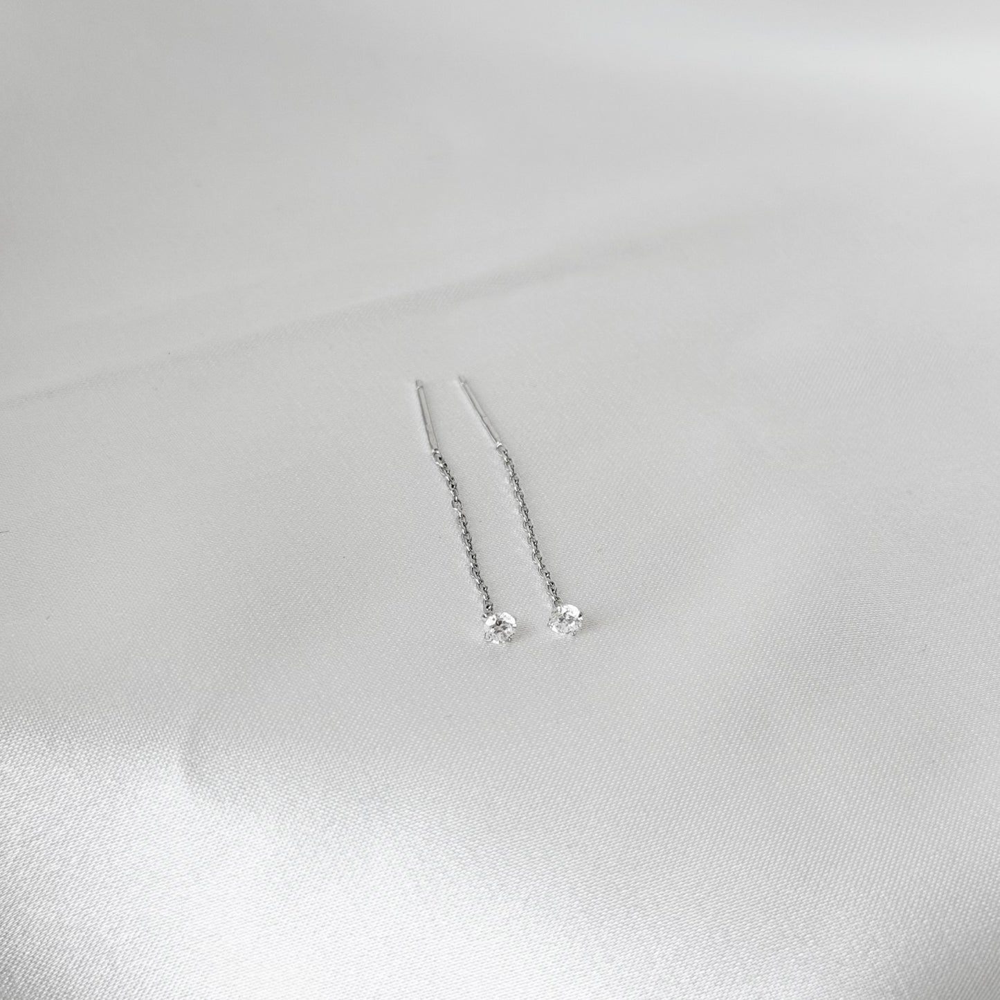Sterling Silver CZ Chain Drop Earrings