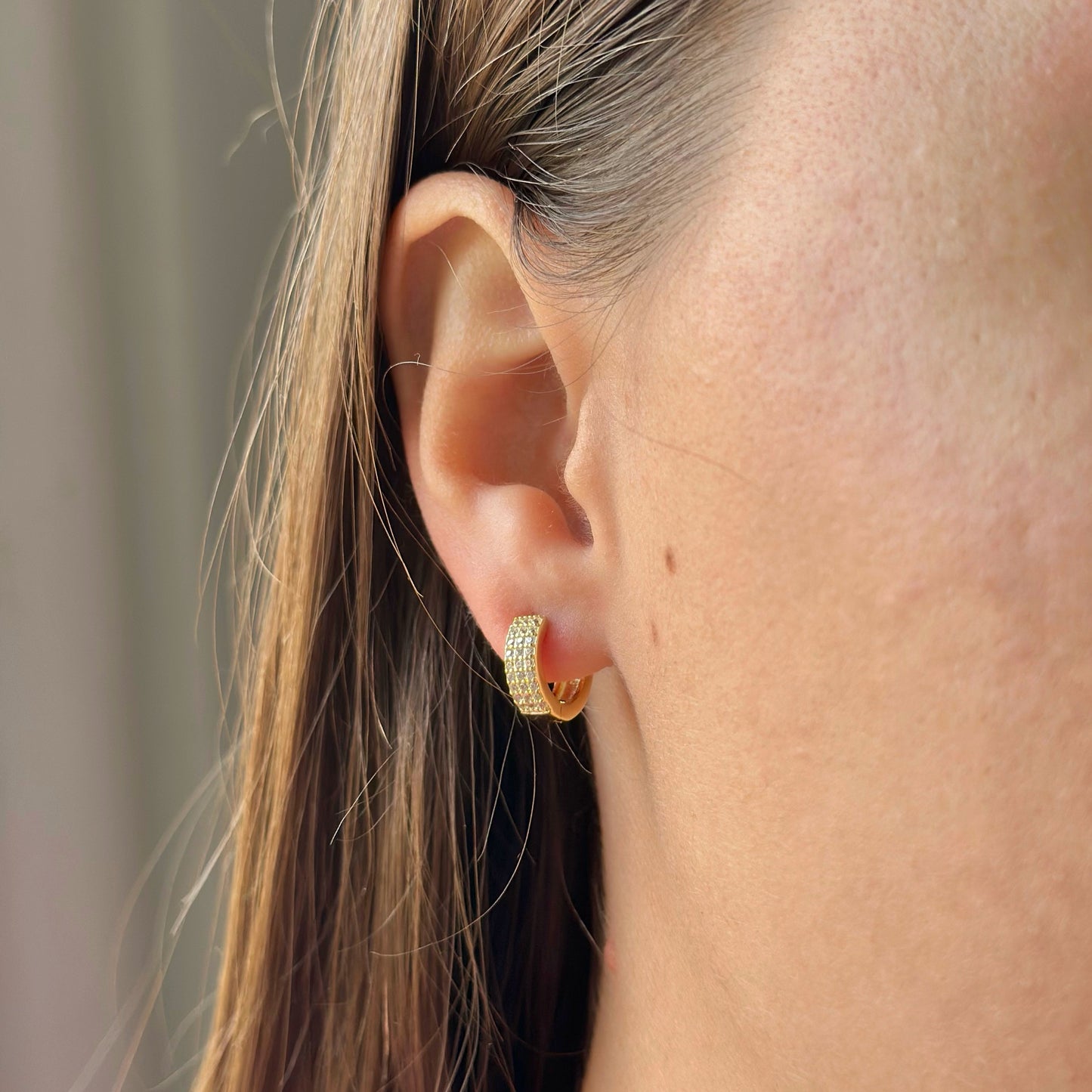 Sterling Silver 3 Row CZ Hoops