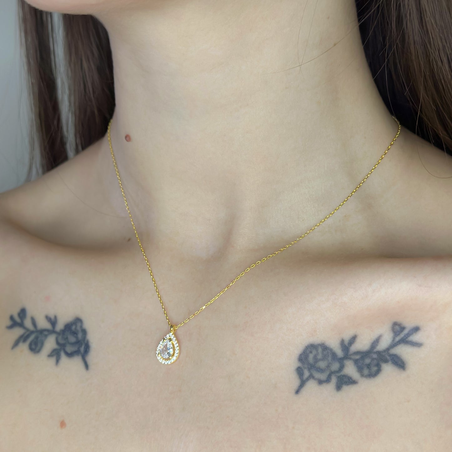 Sterling Silver CZ Teardrop Necklace