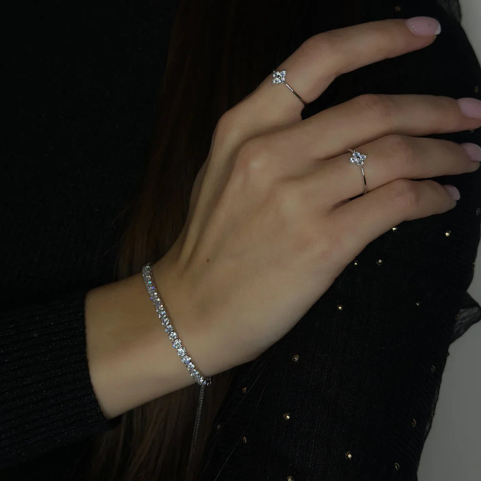 Sterling Silver CZ Clover Ring