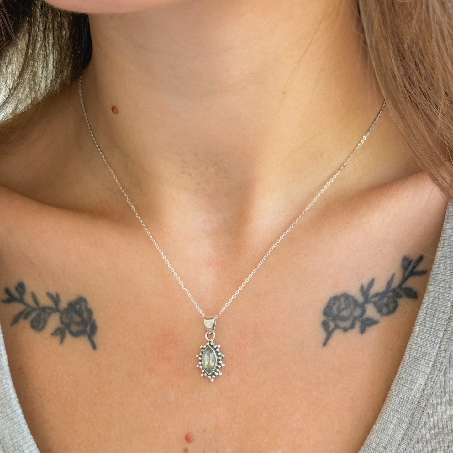 Sterling Silver Blue Topaz Pendant Necklace