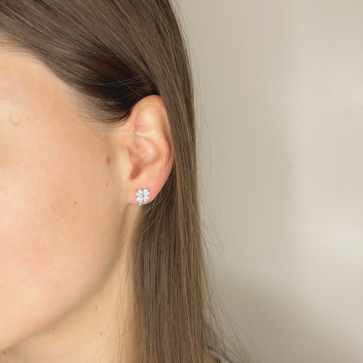 Sterling Silver CZ Clover Studs