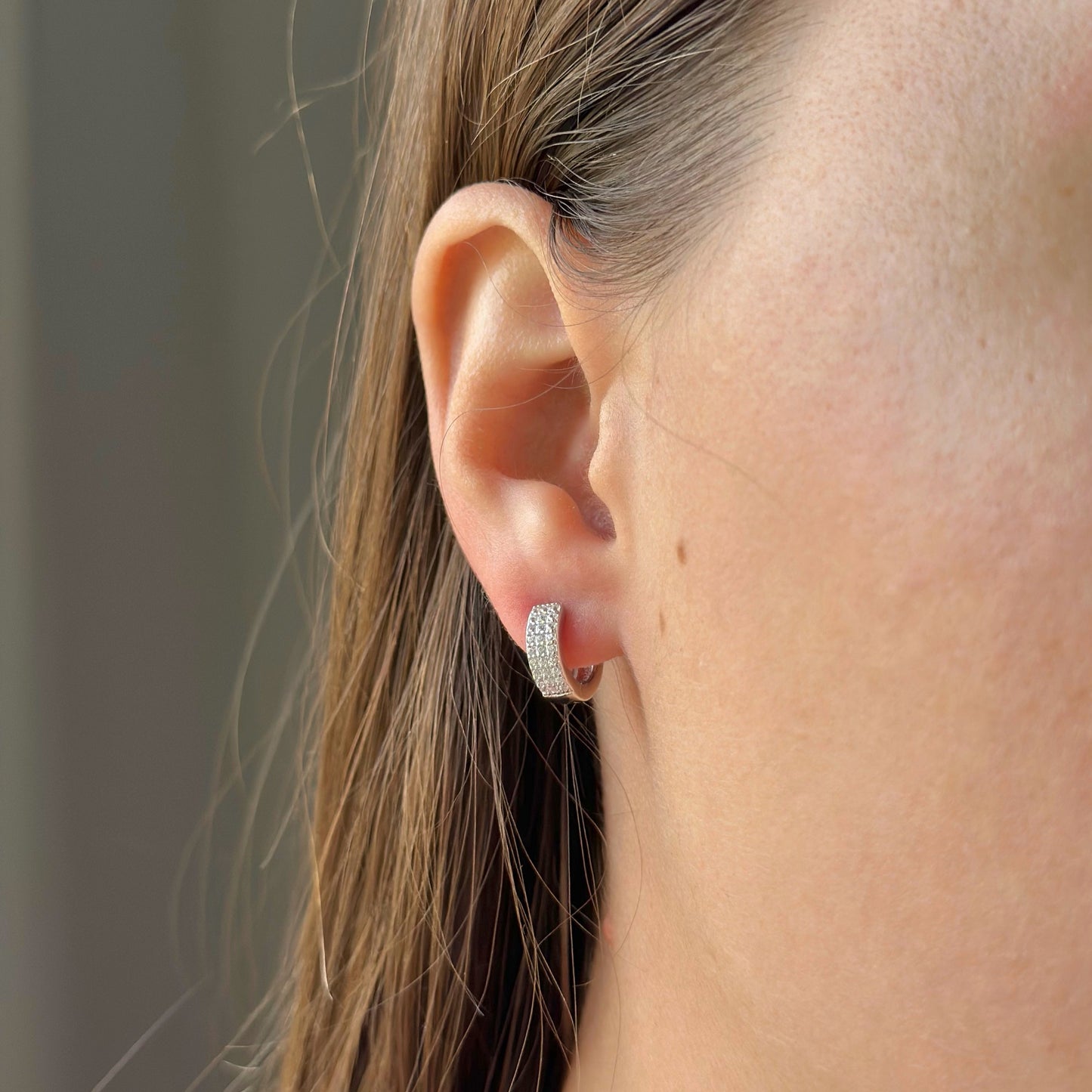 Sterling Silver 3 Row CZ Hoops