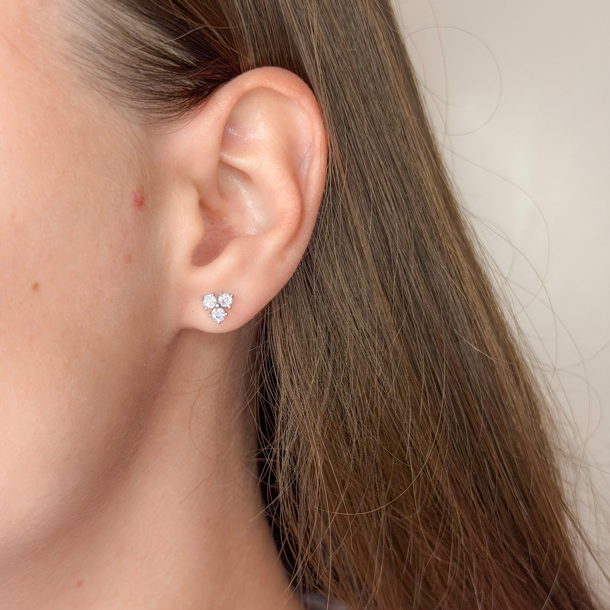 Sterling Silver Triple CZ Studs