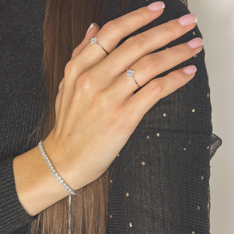 Sterling Silver CZ Clover Ring