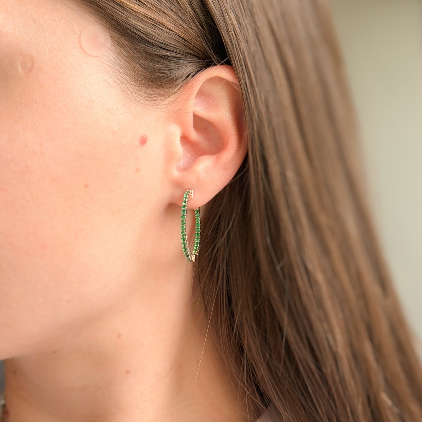 Sterling Silver Green CZ Hoops