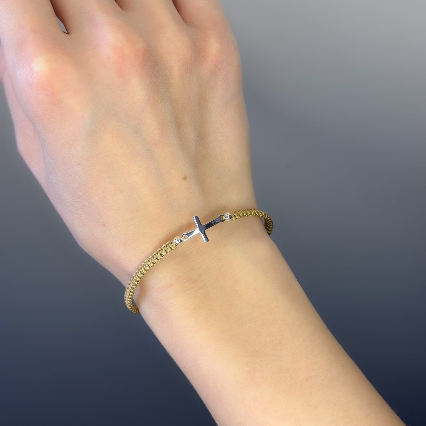 Sterling Silver Thread Cross Bracelet