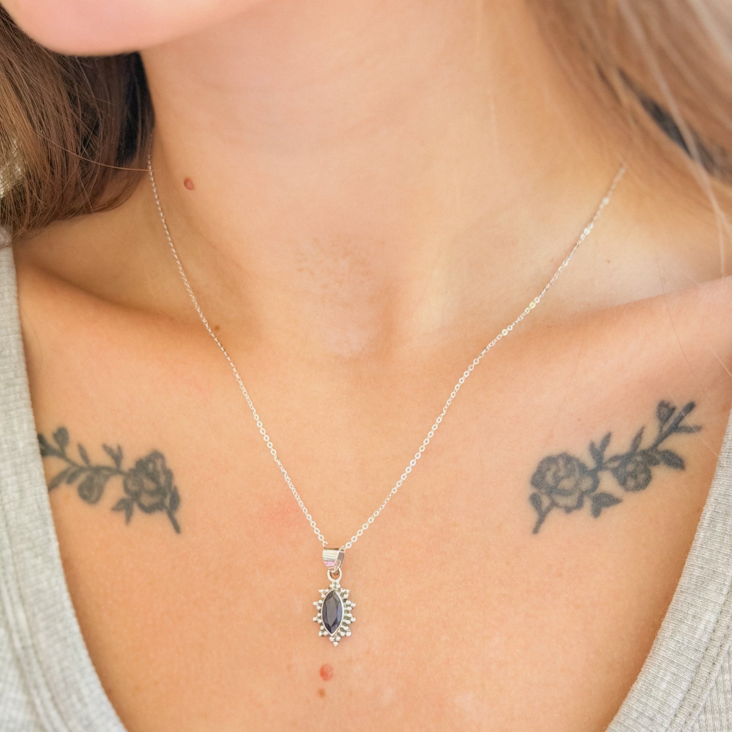 Sterling Silver Iolite Pendant Necklace