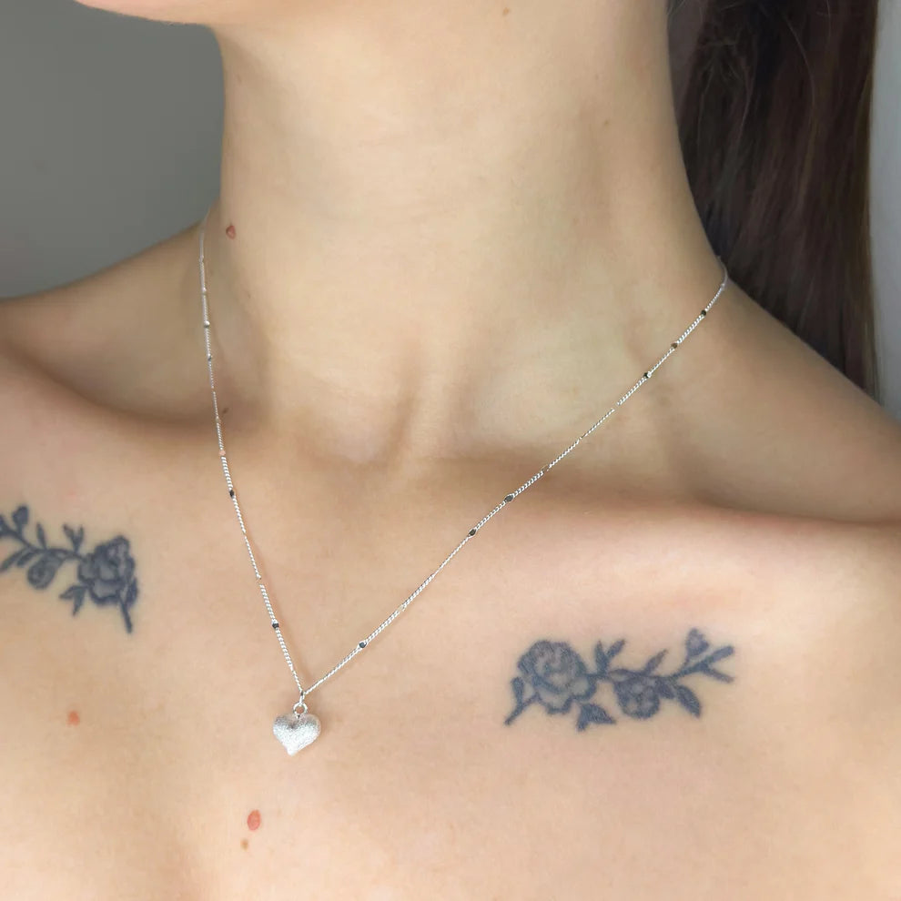 Sterling Silver Matte Heart Necklace