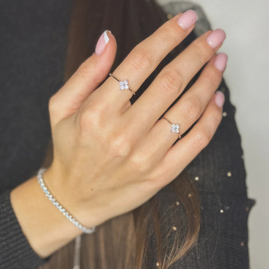 Sterling Silver CZ Clover Ring