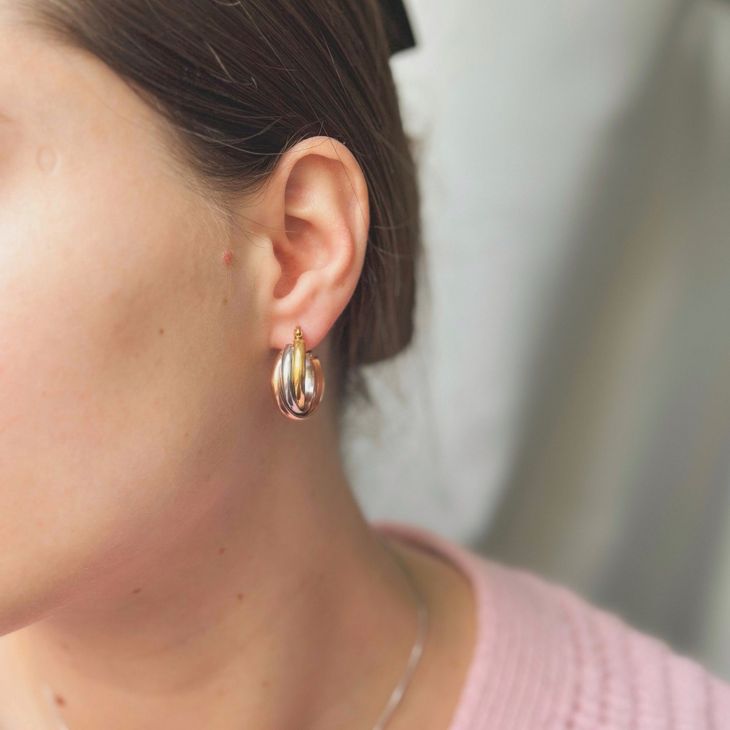 English Lock Hoop Earrings "Triple Tone"