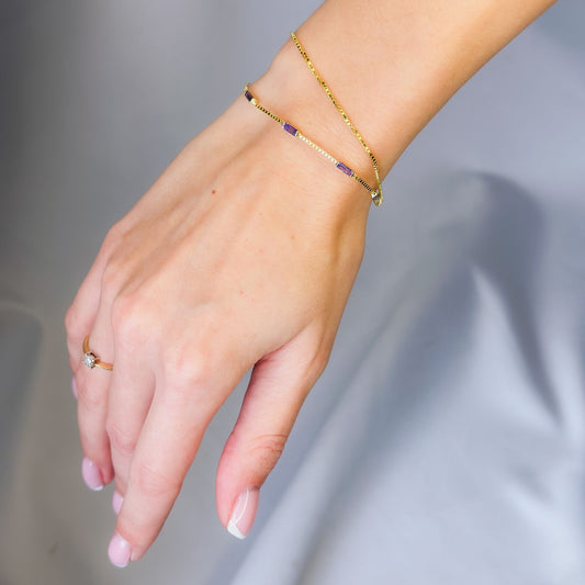 Pulsera de cadena de plata de ley con circonitas